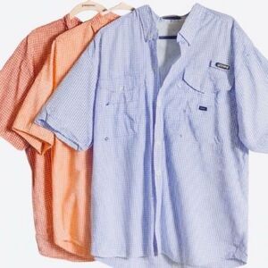 Columbia Super Bahama Vented Fishing Shirt Lot 3 Plaid Blue Orange Red Men’s L